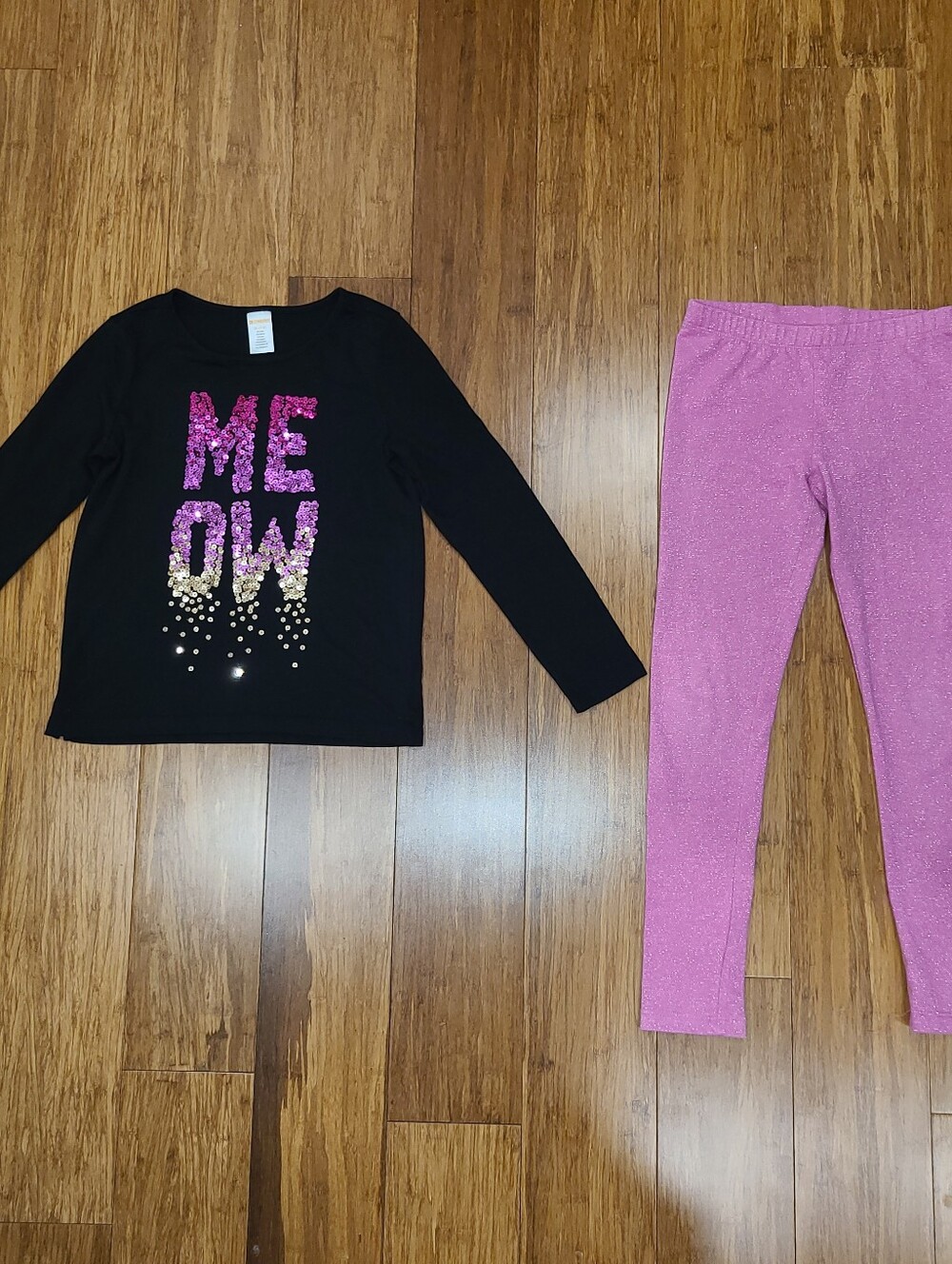 Gymboree Girls Medium 7-8 Sequin MEOW Shirt & Pink Sparkle Leggings Outfit Set